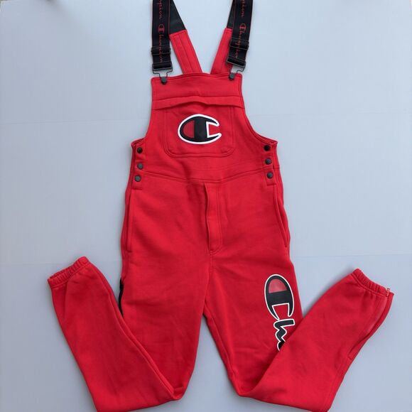 Champion Men XS Super Fleece 3.0 Sweatpants Overalls Big C Logo Red Black